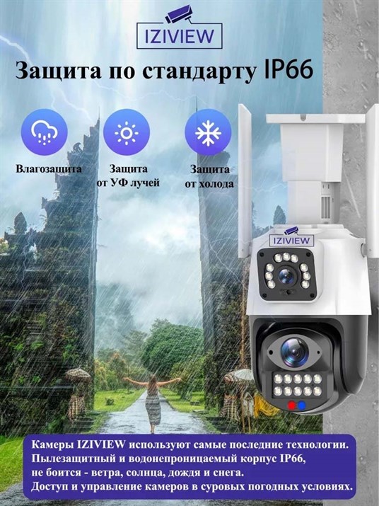 Сдвоенная 4G поворотная IP-камера 4Мп+4Мп, ночь 30м, звук, MicroSD - фото 14575