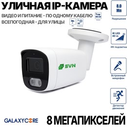 IP-камера 8 Мп, ИК+LED подсветка 40м,  микрофон, POE - фото 15087